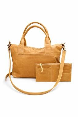 Savannah Mini Madras Leather Satchel Lager Crossbody Bag Bronze Hardware NWOT